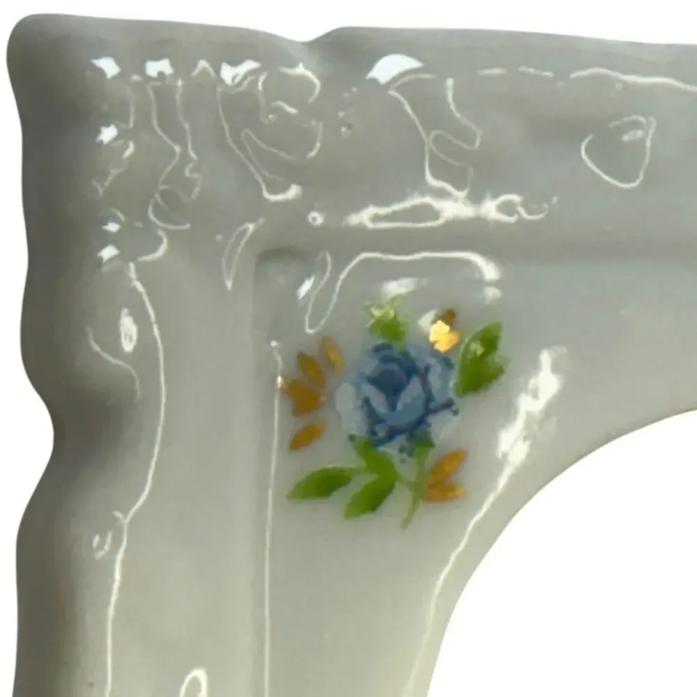 Vintage Porcelain Picture Frame 2x3 Floral Blue Forget Me Not White